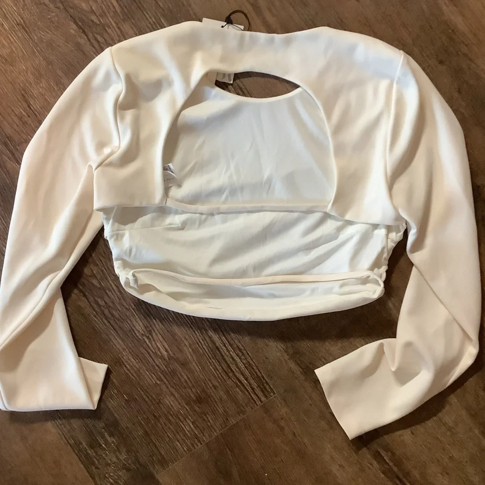NWT Zara Oyster White Long Sleeve Open Back Crop Top Size Large
